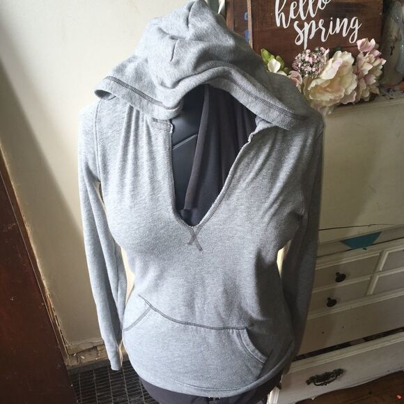 Victoria’s Secret XS raw edge split neck hoodie - Picture 1 of 3